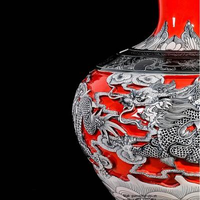 BÌNH GỐM SỨ THỦ CÔNG CHẠM KHẮC RỒNG VỜN MÂY